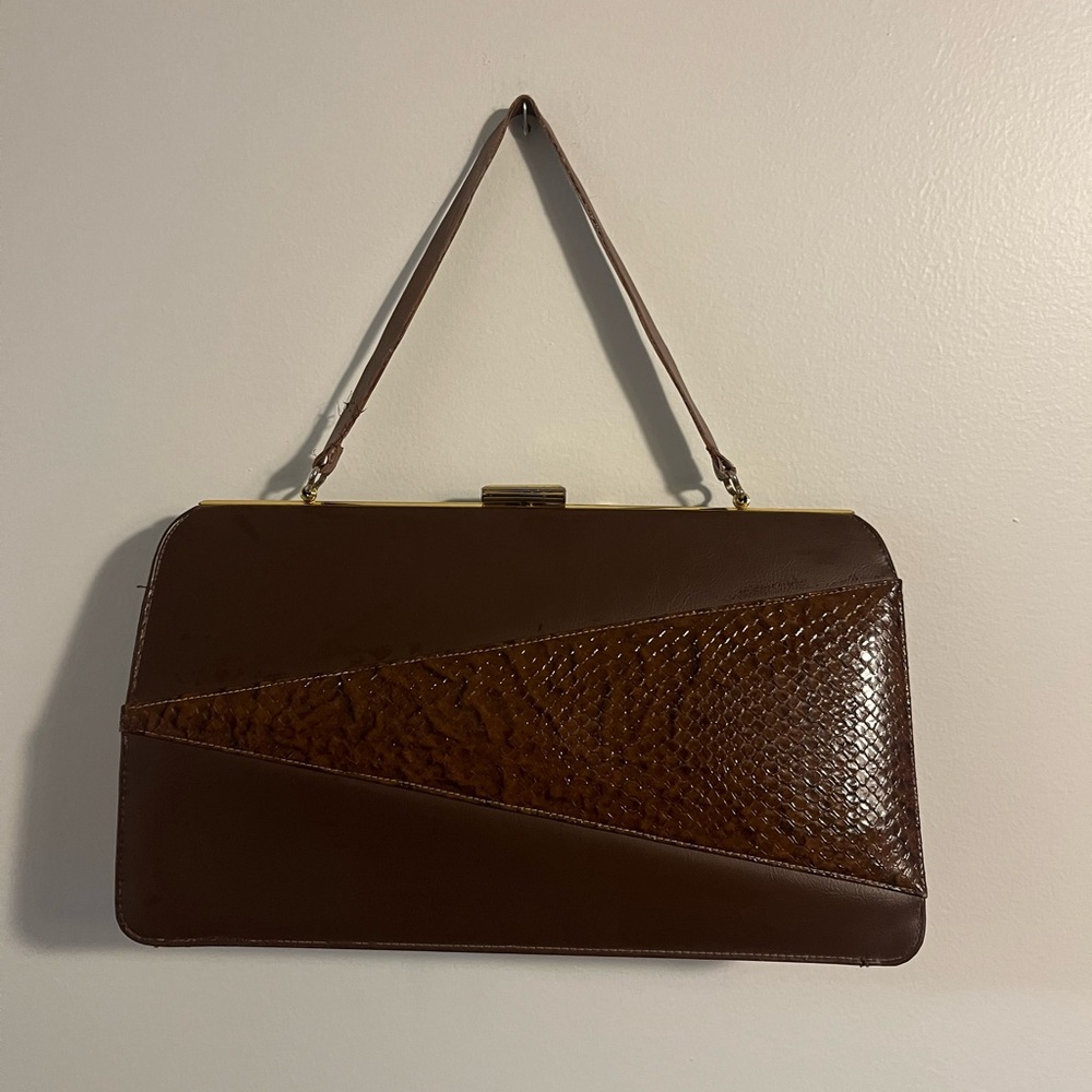 handmade John Hort brown leather shoulder bag with brass hardware